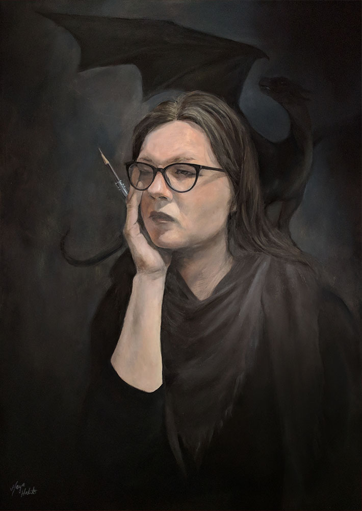 Self portrait, oil on board, 2019, personal work
